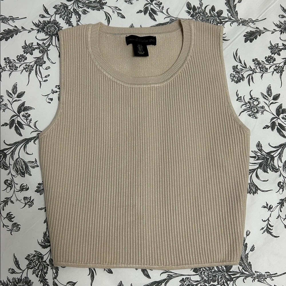 House of Harlow 1960 Cream Ribbed Crop Tank Top
